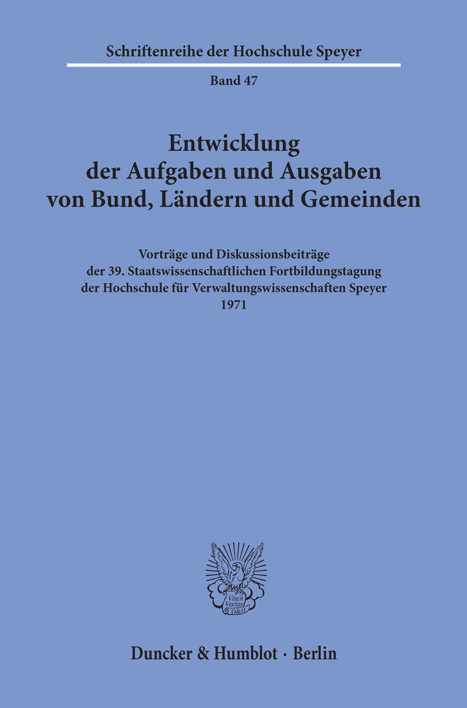 Entwicklung der Aufgaben und Ausgaben von Bund, Ländern und Gemeinden. main product photo