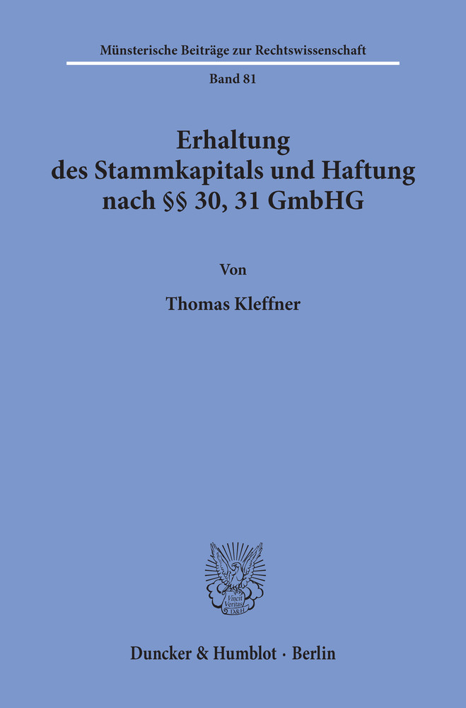 Erhaltung des Stammkapitals und Haftung nach 30, 31 GmbHG. main product photo