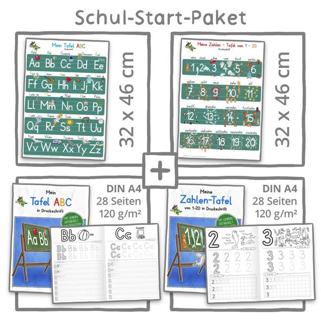 Mein Schul-Start-Paket, 2 Lernposter 32 x 46 cm + 2 Schreiblernhefte DIN A4 main product photo