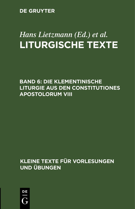Die Klementinische Liturgie aus den Constitutiones Apostolorum VIII main product photo