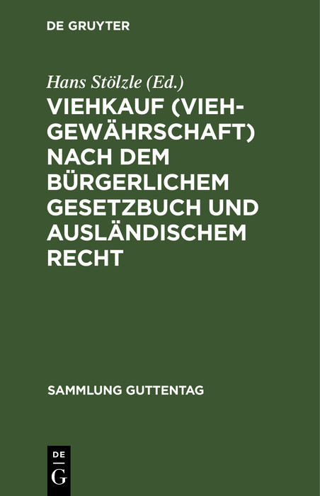 Viehkauf (Viehgewährschaft) nach dem Bürgerlichem Gesetzbuch und ausländischem Recht main product photo