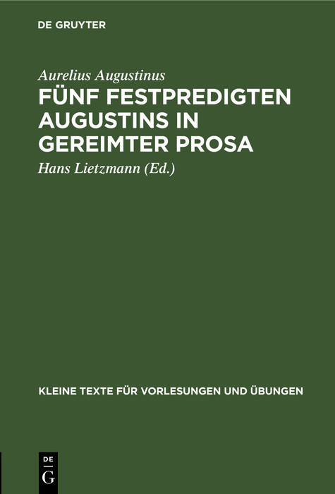 Fünf Festpredigten Augustins in gereimter Prosa main product photo
