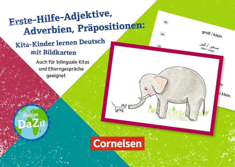Erste-Hilfe-Adjektive, Adverbien, Präpositionen: Kita-Kinder lernen Deutsch mit Bildkarten main product photo