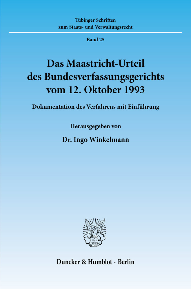 Das Maastricht-Urteil des Bundesverfassungsgerichts vom 12. Oktober 1993. main product photo