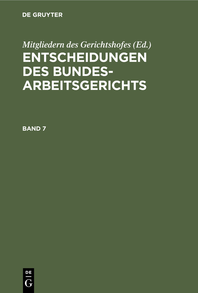 Entscheidungen des Bundesarbeitsgerichts. Band 7 main product photo