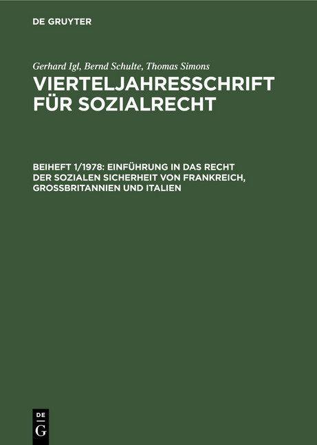 Einführung in das Recht der sozialen Sicherheit von Frankreich, Großbritannien und Italien main product photo