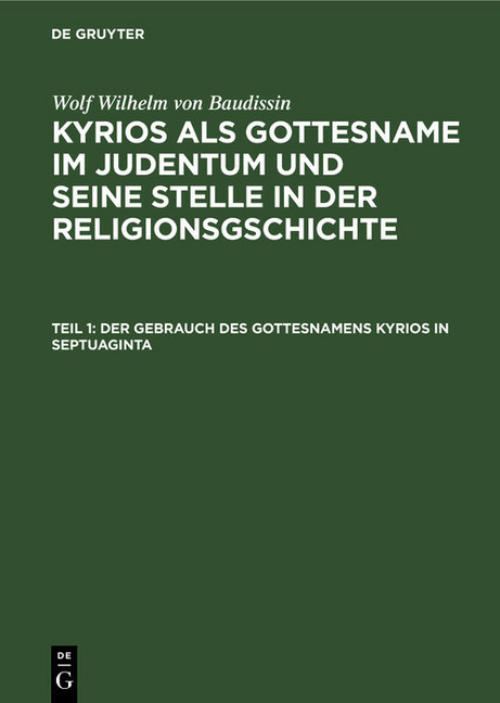 Der Gebrauch des Gottesnamens Kyrios in Septuaginta main product photo