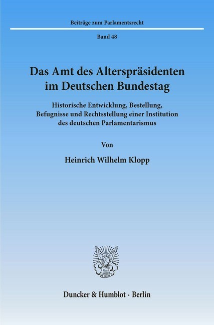 Das Amt des Alterspräsidenten im Deutschen Bundestag. main product photo