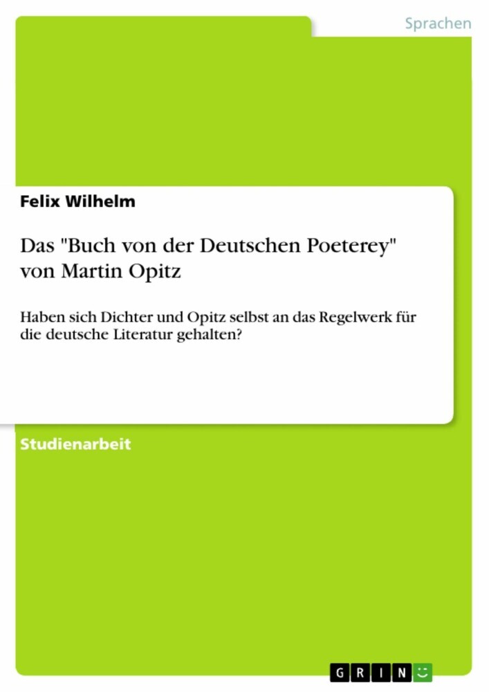 Das 'Buch von der Deutschen Poeterey' von Martin Opitz main product photo