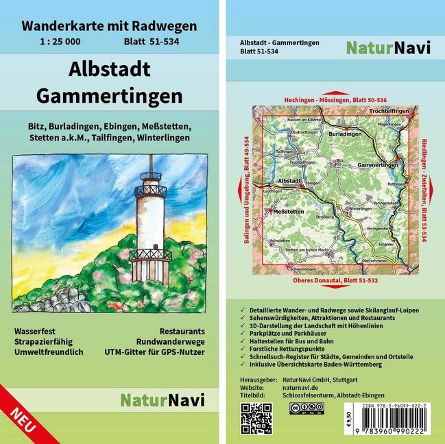 NaturNavi Wanderkarte mit Radwegen Albstadt - Gammertingen main product photo