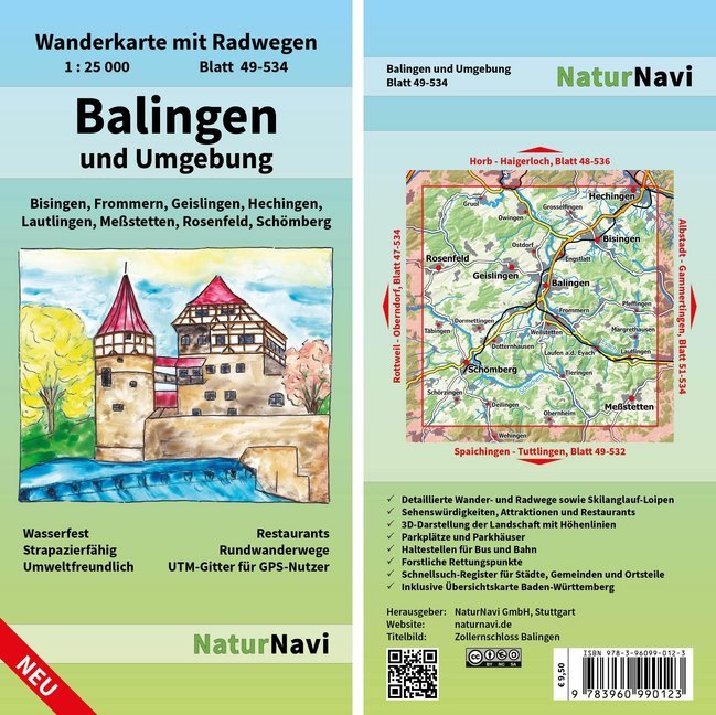 NaturNavi Wanderkarte mit Radwegen Balingen und Umgebung main product photo