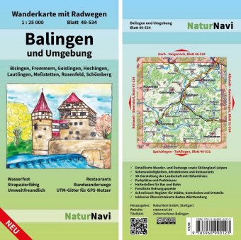 NaturNavi Wanderkarte mit Radwegen Balingen und Umgebung