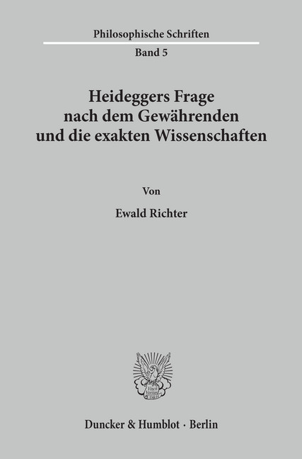 Heideggers Frage nach dem Gewährenden und die exakten Wissenschaften. main product photo
