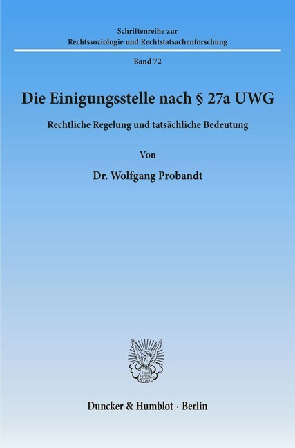 Die Einigungsstelle nach 27a UWG. main product photo