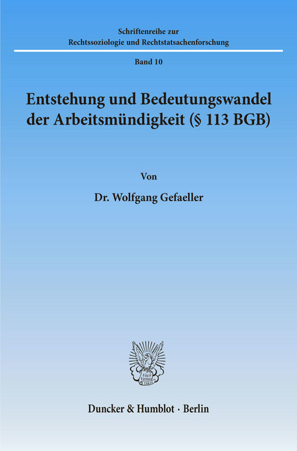 Entstehung und Bedeutungswandel der Arbeitsmündigkeit ( 113 BGB). main product photo