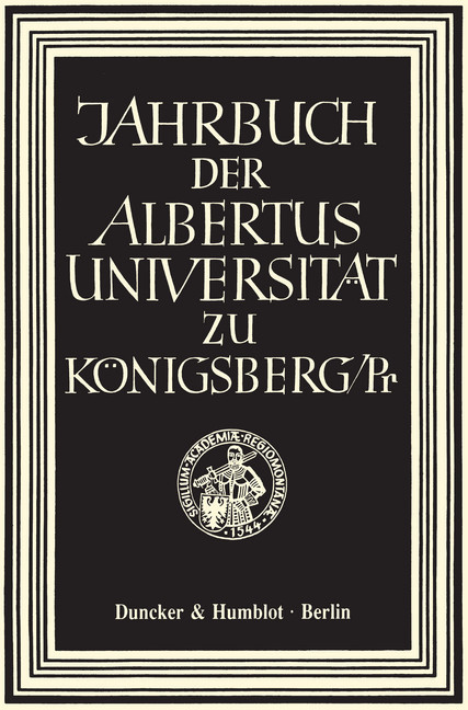 Jahrbuch der Albertus-Universität zu Königsberg/Pr. main product photo
