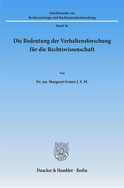 Die Bedeutung der Verhaltensforschung für die Rechtswissenschaft. main product photo