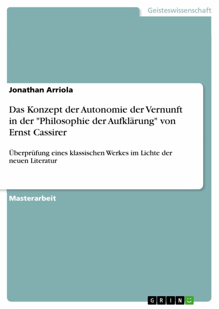 Das Konzept der Autonomie der Vernunft in der 'Philosophie der Aufklärung' von Ernst Cassirer main product photo