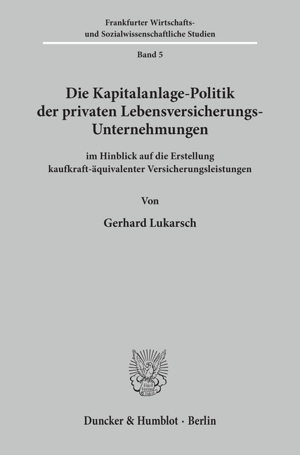 Die Kapitalanlage-Politik der privaten Lebensversicherungs-Unternehmungen main product photo