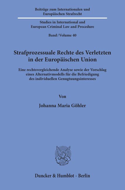 Strafprozessuale Rechte des Verletzten in der Europäischen Union. main product photo