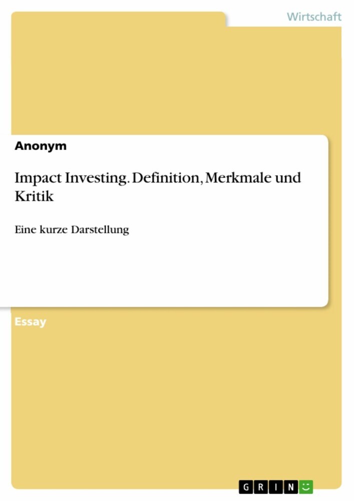 Impact Investing. Definition, Merkmale und Kritik main product photo