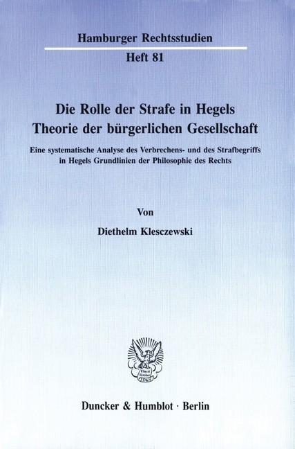 Die Rolle der Strafe in Hegels Theorie der bürgerlichen Gesellschaft. main product photo
