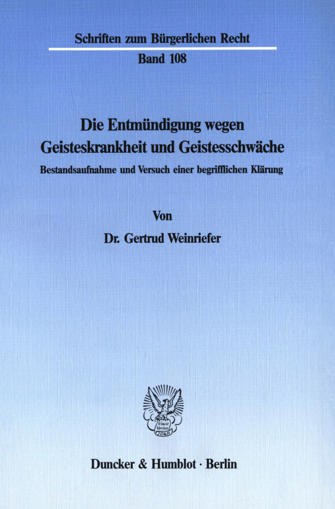 Die Entmündigung wegen Geisteskrankheit und Geistesschwäche. main product photo