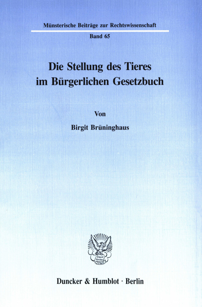 Die Stellung des Tieres im Bürgerlichen Gesetzbuch. main product photo