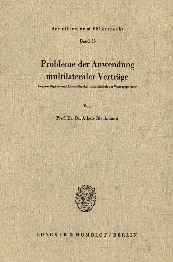Probleme der Anwendung multilateraler Verträge. main product photo
