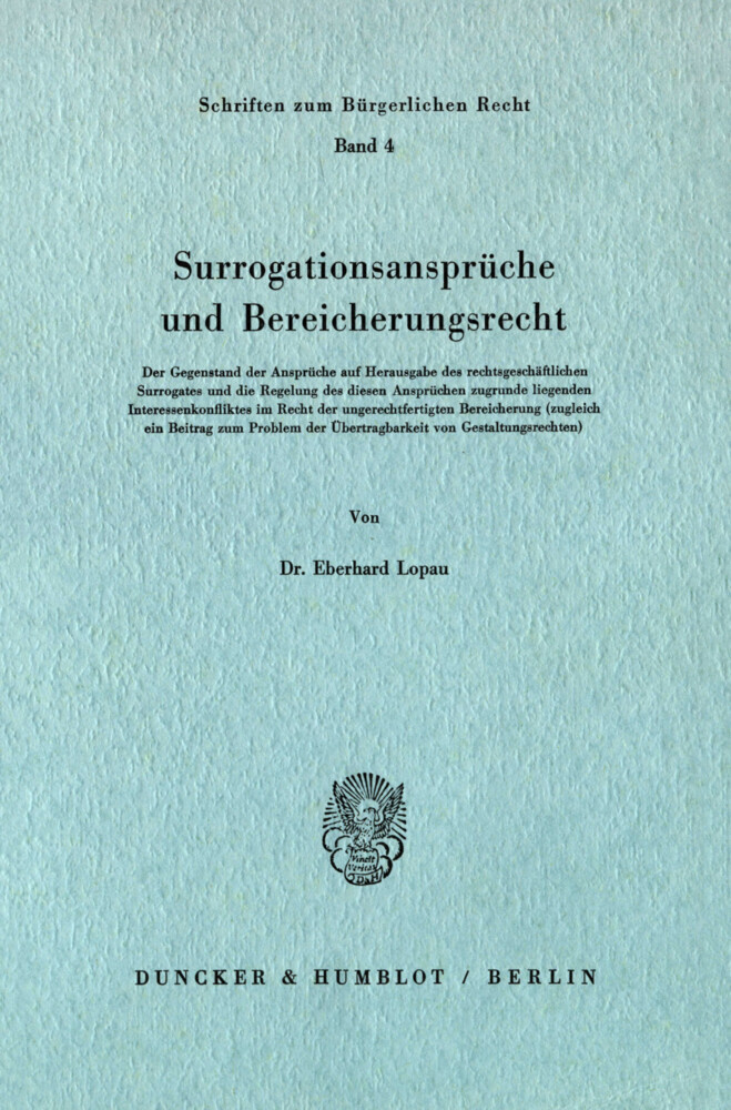 Surrogationsansprüche und Bereicherungsrecht. main product photo