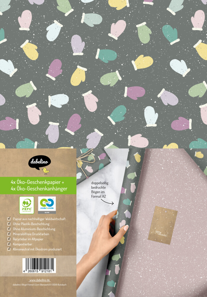 Geschenkpapier Set Weihnachten: Handschuhe (bunt, lila) für Kinder und Erwachsene main product photo