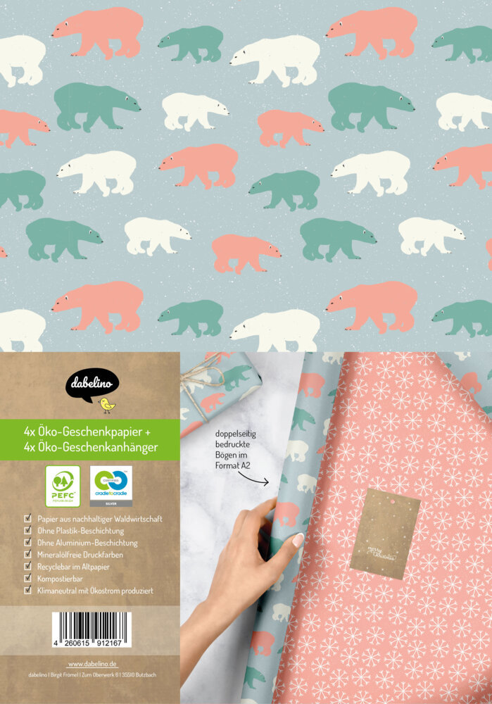 Geschenkpapier Set Weihnachten: Eisbär (bunt) für Kinder und Erwachsene main product photo
