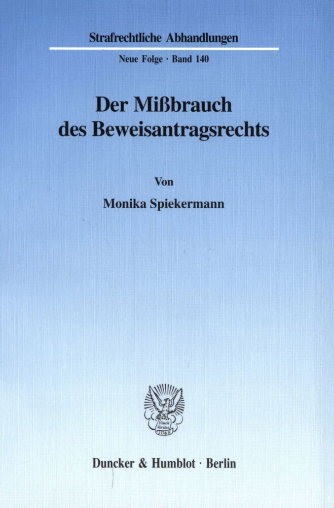 Der Mißbrauch des Beweisantragsrechts. main product photo