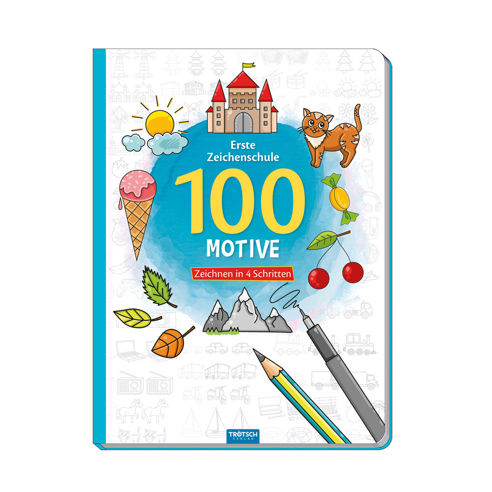Trötsch Erste Zeichenschule 100 Motive Zeichnen in 4 Schritten Malbuch main product photo