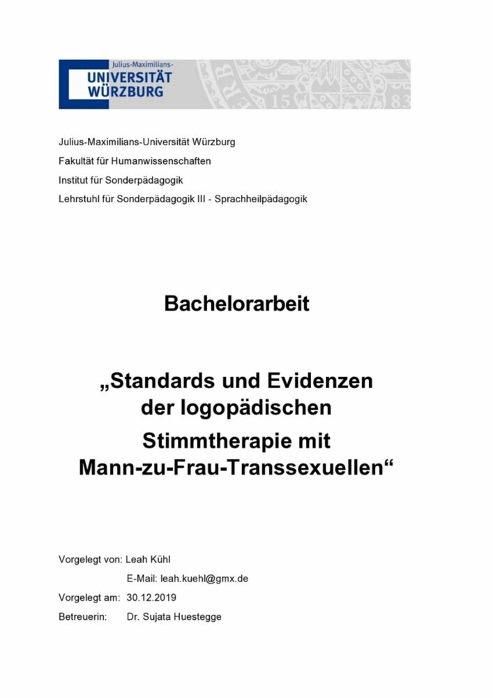 Standards und Evidenzen der logopädischen Stimmtherapie mit Mann-zu-Frau-Transsexuellen main product photo