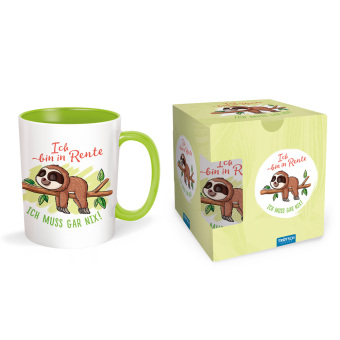 Trötsch Tasse Faultier Rentner weiß grün