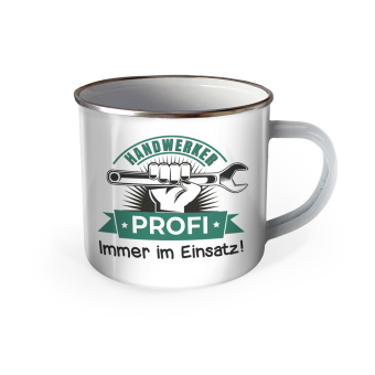Trötsch Emaille Becher Handwerker Tasse Handwerker Profi Immer im Einsatz