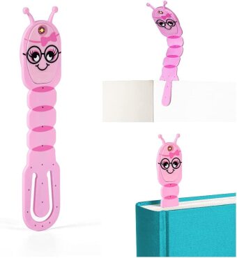 Flexilight Pals Leselicht (Bookworm) - pink - 2 in 1 Leselampe & Lesezeichen - LED Leselicht - Geschenk für Leser, Buchliebhaber - Deutsche Ausgabe