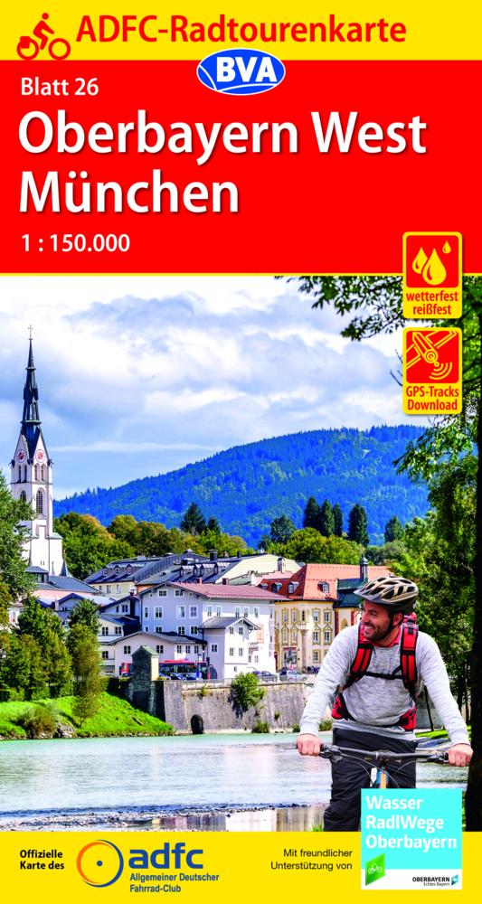ADFC-Radtourenkarte 26 Oberbayern West / München 1:150.000, reiß- und wetterfest, GPS-Tracks Download main product photo