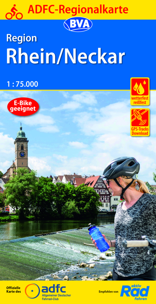 ADFC-Regionalkarte Region Rhein/Neckar, 1:75.000, reiß- und wetterfest, GPS-Tracks Download main product photo