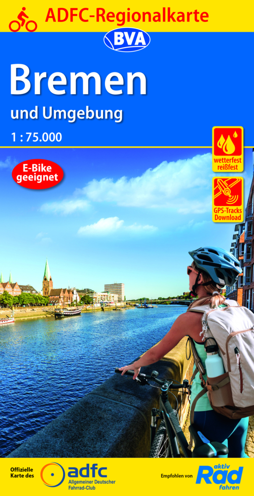 ADFC-Regionalkarte Bremen und Umgebung, 1:75.000, reiß- und wetterfest, GPS-Tracks Download main product photo
