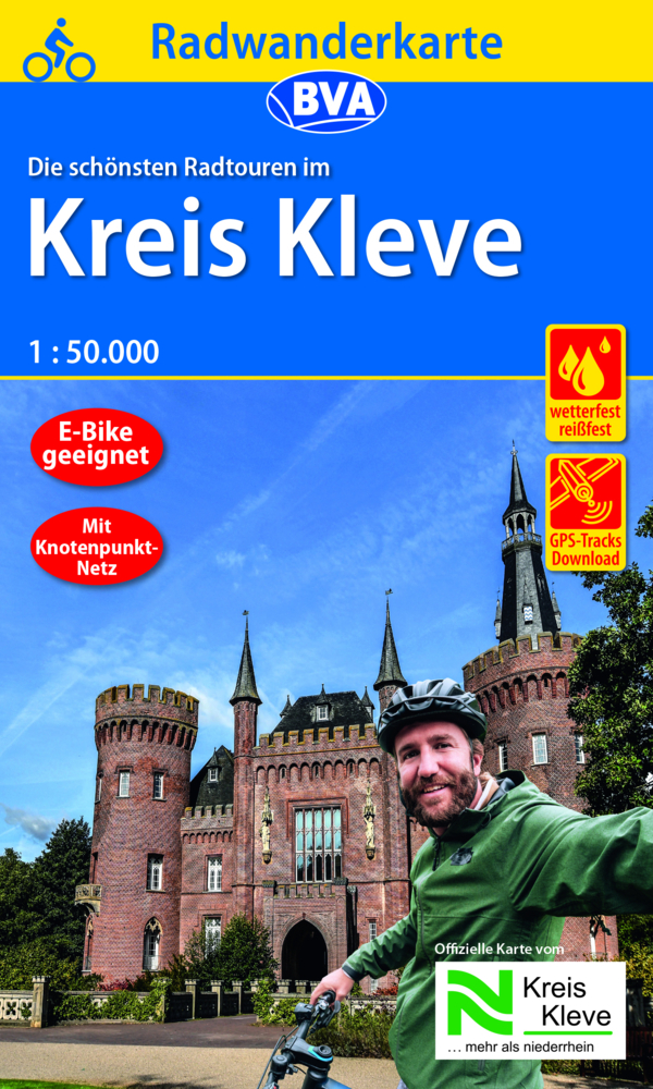 Radwanderkarte BVA Die schönsten Radtouren im Kreis Kleve 1:50.000, reiß- und wetterfest, GPS-Tracks Download main product photo