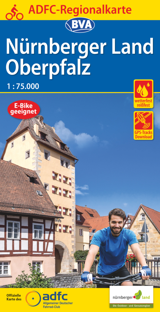 ADFC Regionalkarte Nürnberger Land/ Oberpfalz, 1:75.000, reiß- und wetterfest, GPS-Tracks Download - E-Bike geeignet main product photo