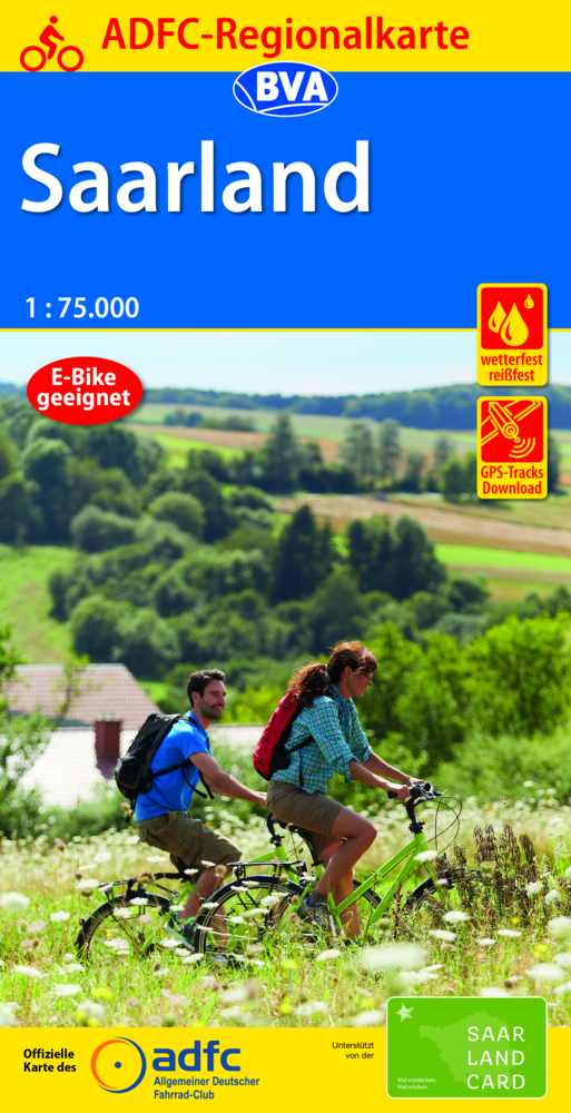 ADFC-Regionalkarte Saarland, 1:75.000, reiß- und wetterfest, GPS-Tracks Download main product photo