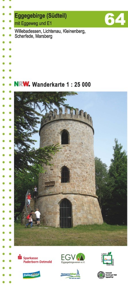 Eggegebirge (Südteil) mit Eggeweg und E1 Blatt 64, topographische Wanderkarte NRW main product photo