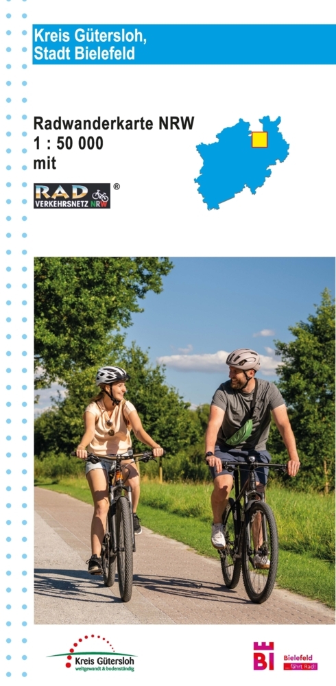 Kreis Gütersloh, Stadt Bielefeld Radwanderkarte mit Radverkehrsnetz NRW main product photo