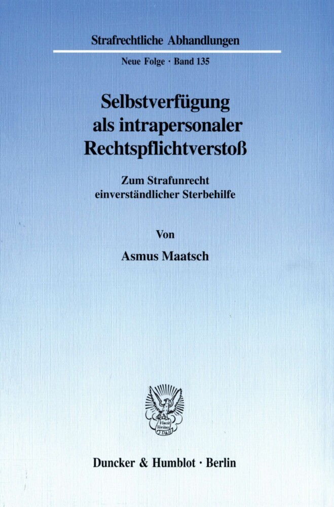 Selbstverfügung als intrapersonaler Rechtspflichtverstoß. main product photo