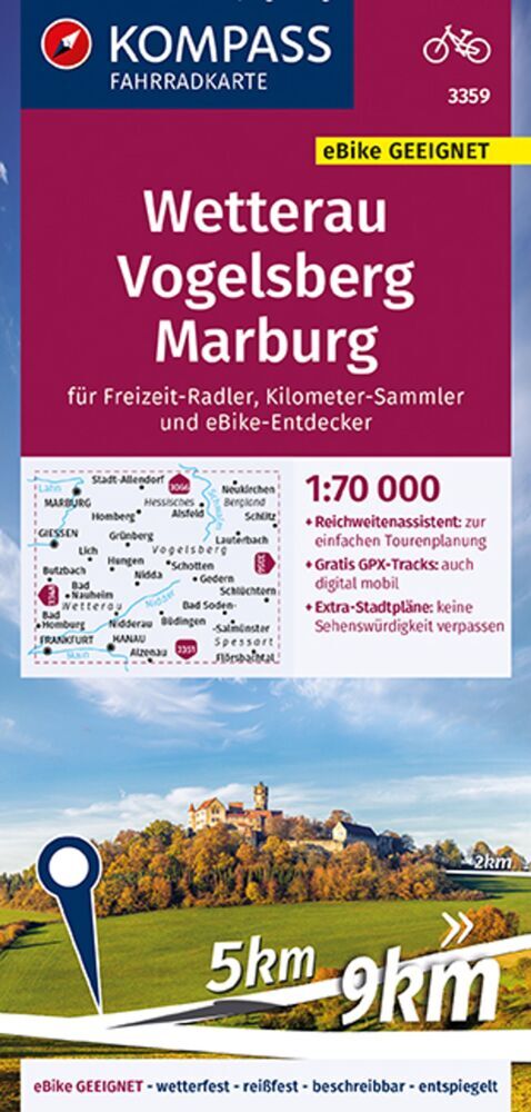 KOMPASS Fahrradkarte 3359 Wetterau, Vogelsberg, Marburg 1:70.000 main product photo
