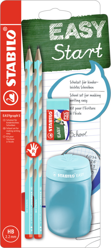 Schul-Set für Rechtshänder - STABILO EASYgraph S in blau - inklusive Spitzer + Radierer main product photo