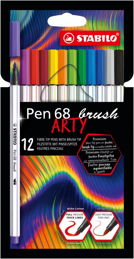 Premium-Filzstift mit Pinselspitze für variable Strichstärken - STABILO Pen 68 brush - ARTY - 12er Pack - mit 12 verschiedenen Farben main product photo